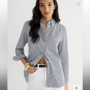 J Crew classic-fit washed cotton poplin shirt - Navy Stripe Size 12
